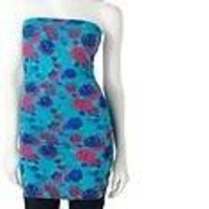 Womens Tunic Eyelash Blue Red Floral Small Long Tube Top Shelf Bra Gathered Side